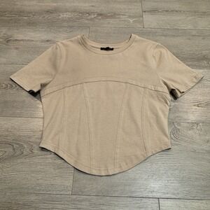 NWT Papermoon Corset Crop Top Large L Tan Tee Shirt Womens